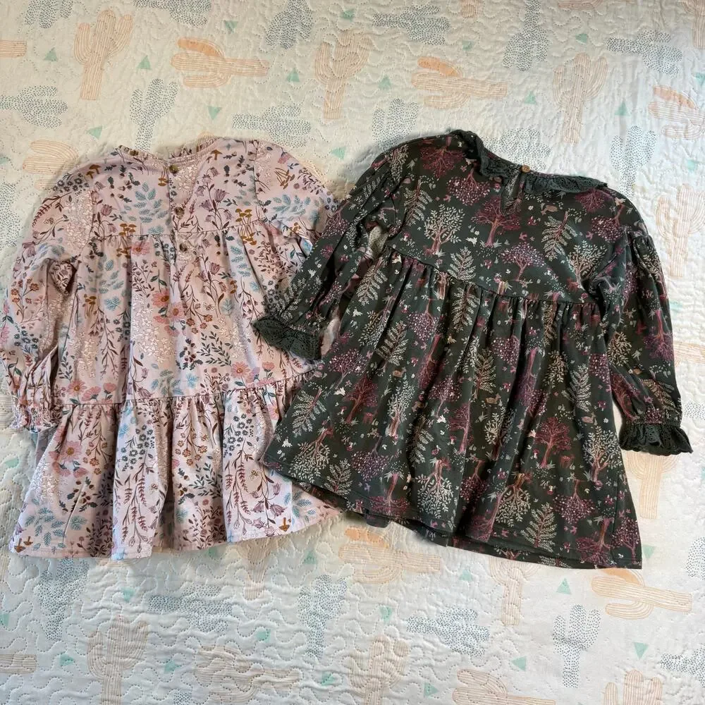 Modern Moments 3T Floral Dress Bundle Pink Green Long Sleeve Boho Fall